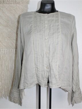 Zara Pale Sage Button up Cotton Long sleeve lace, High Low Hem